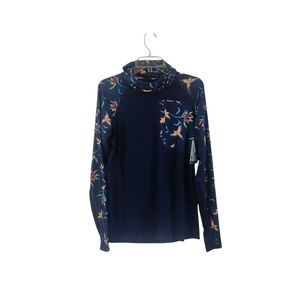 Coolibar Andros Fishing Tee Top UPF 50 Birds Paradise Navy Blue Mens Size S New